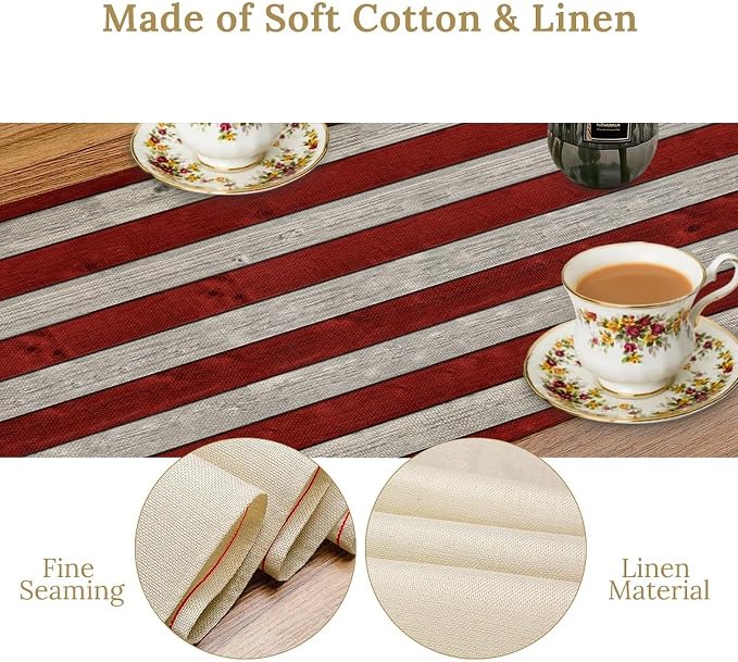 American Flag Table Runner, 4th of July USA Rustic Vintage Wooden Blue Red - Image 6