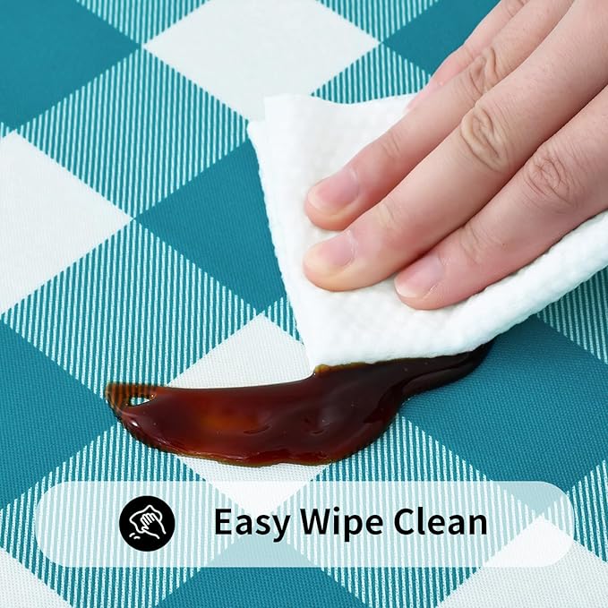 Smiry Rectangle Picnic Table Cloth, Elastic Waterproof Fitted Vinyl Tablecloths, Flannel Backed Buffalo Plaid Table Covers for Dining, Camping, Outdoor (White and Turquoise, 24" x 48")