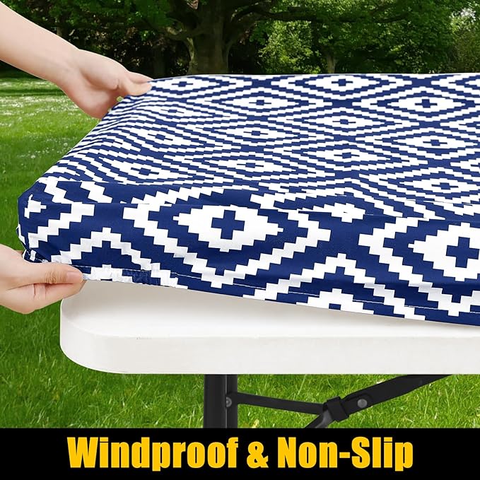 Smiry Rectangle Table Cloth Cover, Waterproof Elastic Fitted Picnic Tablecloth for 4 Foot Tables, Wipeable Flannel Backed Vinyl Tablecloths for Camping, Dining, Outdoor (Navy, 30" x 48")