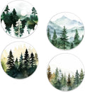 Absorbent Ceramic Coasters Set of 4 with Cork Backing, Misty Forest Watercolor Design,4" Coaster Mat for Drinks, Cute Table Mat for Home Decor, Ideal Gifts for Women Men
