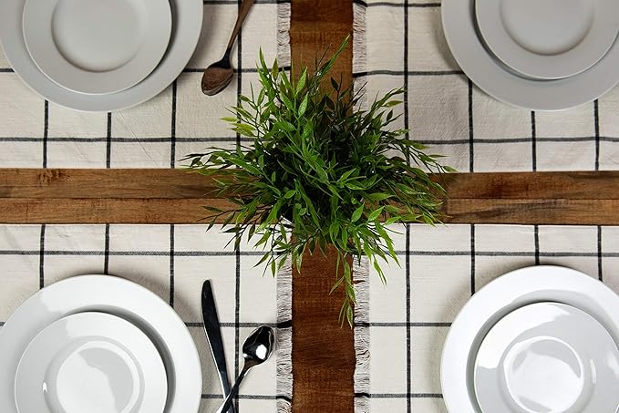 Sticky Toffee Woven Cotton Placemats Set of 4, Cream Farmhouse Plaid, 14 x 19 in, Washable Table Mats for Kitchen or Dining Table