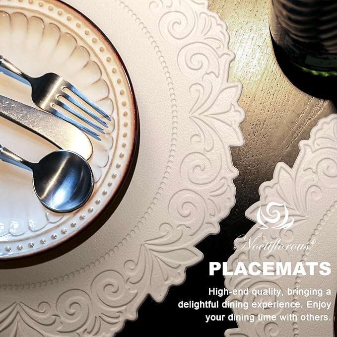 Noctiflorous Round Faux Leather 15 Inch Placemats Set of 6 Waterproof Wipeable Heat Resistant Tablemat for Dining Table Kitchen Non Slip Washable Oilproof Table Place Mat for Indoor Outdoor(Beige, 6)