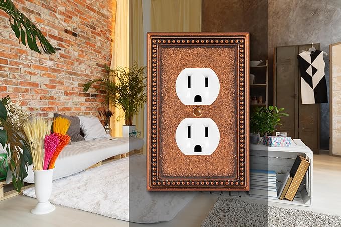 Henne Bery Raised Pearls Decorative Wall Plate Switch Plate Outlet Cover (Single Duplex 2PK, Sponged Copper)