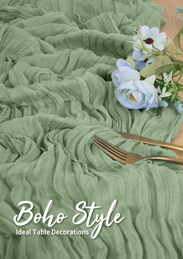Pesonlook Cheesecloth Table Runner Sage Green, 20 Pack 17.7x108 inch, Long | - Image 5