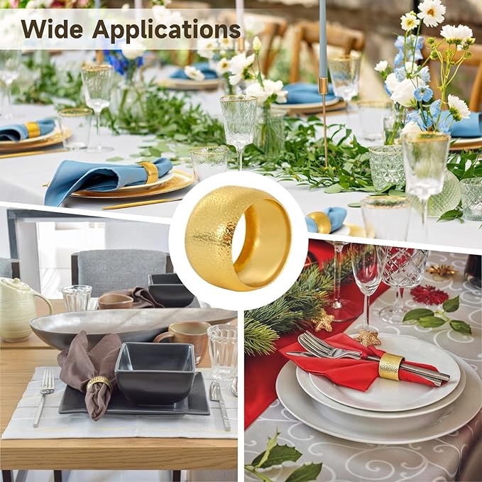 60 Pcs Gold Napkin Rings, Metal Napkin Ring Holders Set, Iron Napkin Rings with Electroplated Finish, 1.81 in, Modern Decorative Table Setting for Parties, Banquets, Dinners