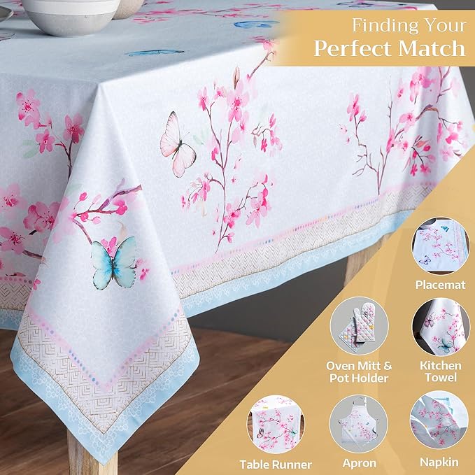 Maison d' Hermine Table Cloth Rectangle Table 100% Cotton 54 x 72 Inches Tablecloth Reusable Decorative for Dining Room Farmhouse Home Valentines Day Decorations Spring Summer - Blossoms in Spring