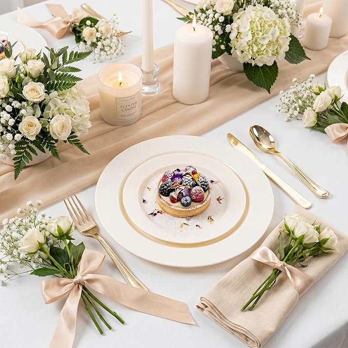 102 Pcs Ivory Plastic Plates, Disposable Party Plates Include 51 Ivory Dinner - Image 2