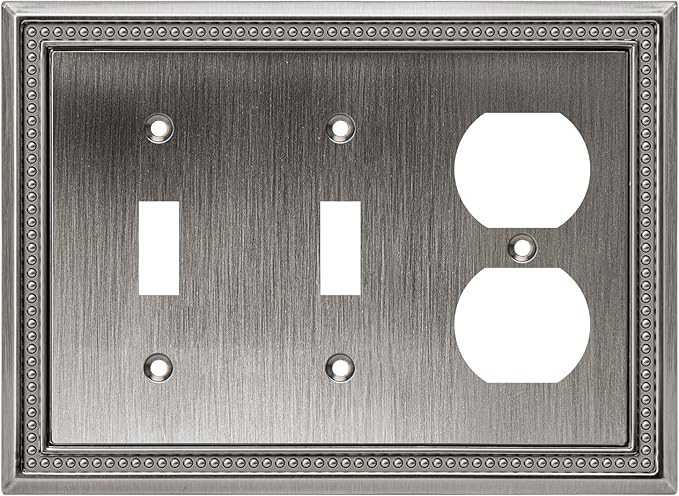 Henne Bery Sunken Pearls Heavy Duty Decorative Wall Plate Switch Plate Outlet Cover (Double Toggle/Single Duplex, Heirloom Silver)
