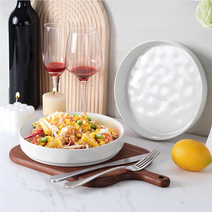 LIANYU 8.25" Wide Shallow Pasta Bowls Set of 4, Deep Dinner Salad Plates | - Image 3