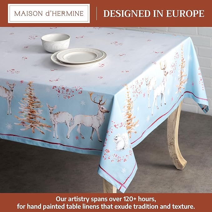 Maison d' Hermine Table Cloth Rectangle Table 100% Cotton 60 x 108 Inches Fall Tablecloth Reusable Everyday Use for Thanksgiving Christmas Decorations Dining Farmhouse Party (Fairy Tale Forest)