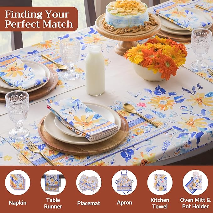 Maison d' Hermine Table Cloth Square Table 100% Cotton 54 x 54 Inches Tablecloth Reusable Decorative for Dining Room Farmhouse Home Valentines Day Decorations Spring Summer - Girassol