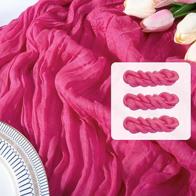 3Pcs Hot Pink Cheesecloth Table Runner Wedding Baby Shower Home Decor | 35x120 by FEXIA
