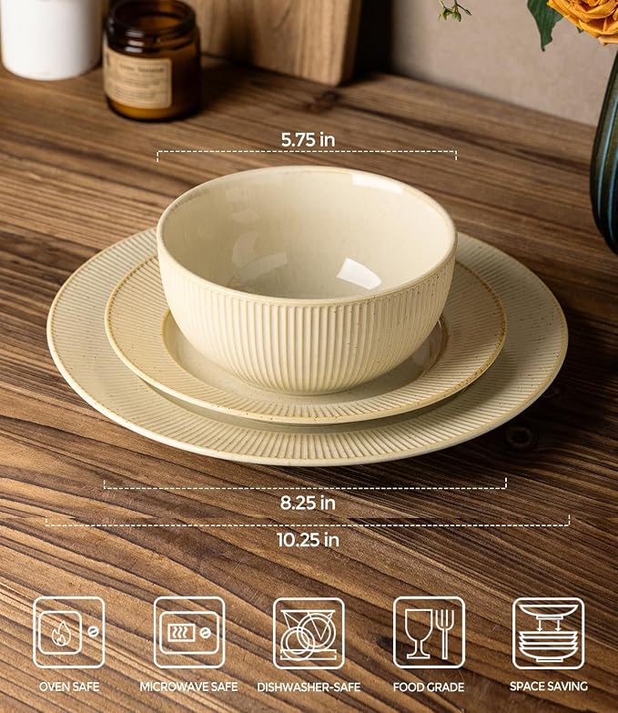 Ceramic Dinnerware Set for 6, 18-Piece Plates and Bowls Set | Lightweight - Image 2