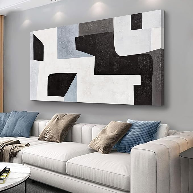 Abstract Wall Art Modern Minimalist Art Wall Decor Black Grey and Blue Irregular Shape Home Decor Canvas Art Wall Decor Abstract Wall Art Framed Artwork for Living Room Bedroom Office 20"x40"