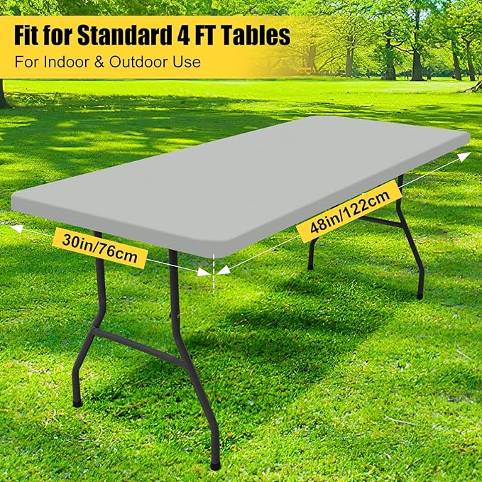 Smiry Rectangle Picnic Table Cloth, Waterproof Elastic Fitted Tablecloths for 4 Foot Tables, Washable Polyester Table Cover for Camping, Outdoor and Indoor (Light Grey, 30"x48")