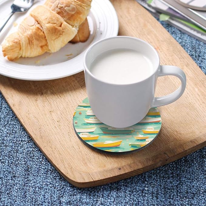White and Yellow Boats in Green Lake Pattern Absorbent Coaster - Image 5
