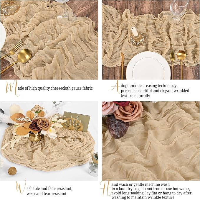 25 Pack Beige Table Runner 17 x 108inch Cheesecloth Table Runner Boho Gauze - Image 4