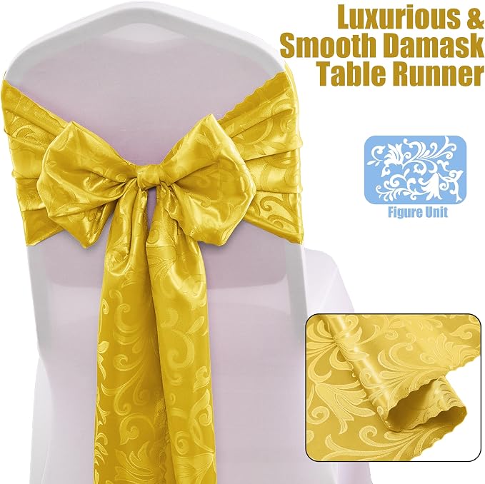 RUDONG M Gold Satin Table Runners, 12 x 108 Inch, 2 Pack | Long Silky Damask - Image 3