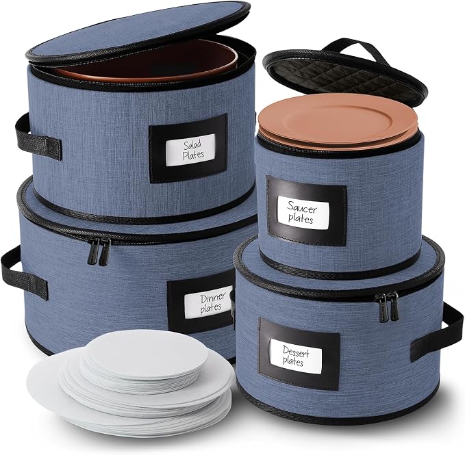 Fine China Storage Containers Hard Shell, 4 Piece Dish Storage Containers by HearthHarbor