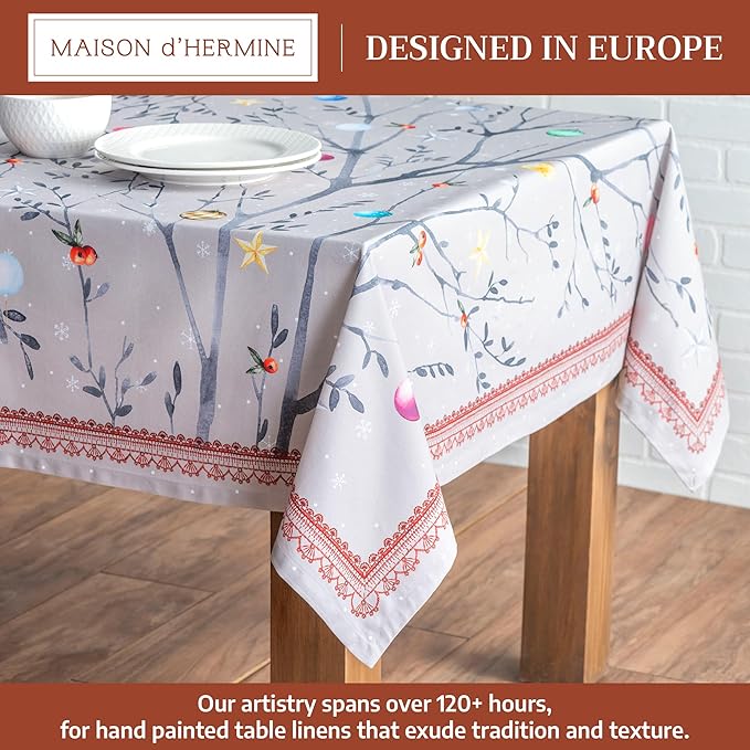 Maison d' Hermine Table Cloth Square Table 100% Cotton 60 x 60 Inches Fall Tablecloth Reusable Everyday Use for Thanksgiving Christmas Decorations Dining Farmhouse Party (Fairy Christmas)