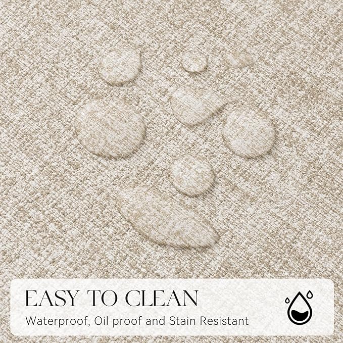 MOSAYT Faux Leather Placemats Set of 6, Heat Resistant Wipeable Washable Vinyl Place Mats with Coasters, Waterproof Oil Proof Table Mats for Kitchen Dining Party Indoor Outdoor, 12" x 17", Beige