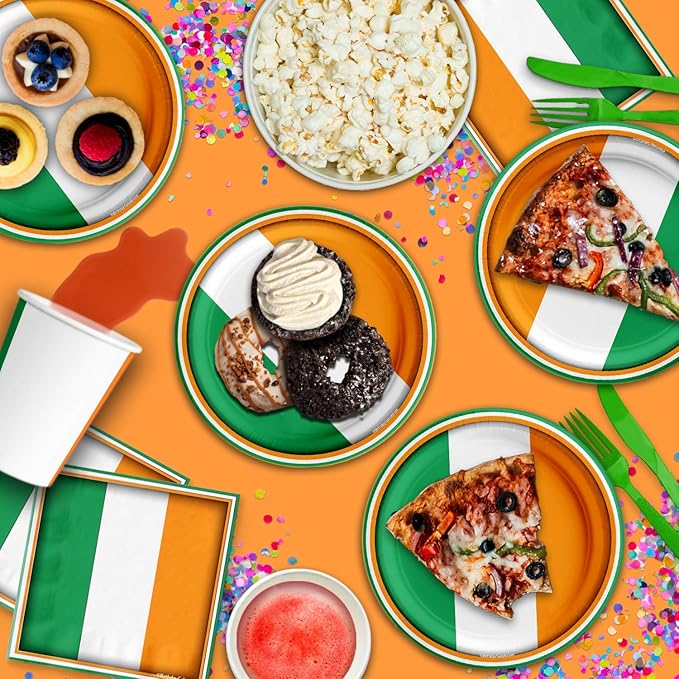 Irish Flag Ireland Birthday Party Supplies Set Plates Napkins Cups Tableware Kit for 16