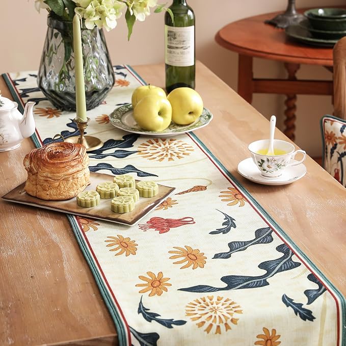 bilin gaier Designer French Linen Extra Long Table Runner, Floral Pattern - Image 7