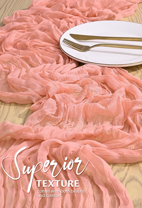 Showgeous 2 Pack Coral Cheesecloth Table Runners Boho Wedding Decor | Rustic - Image 4