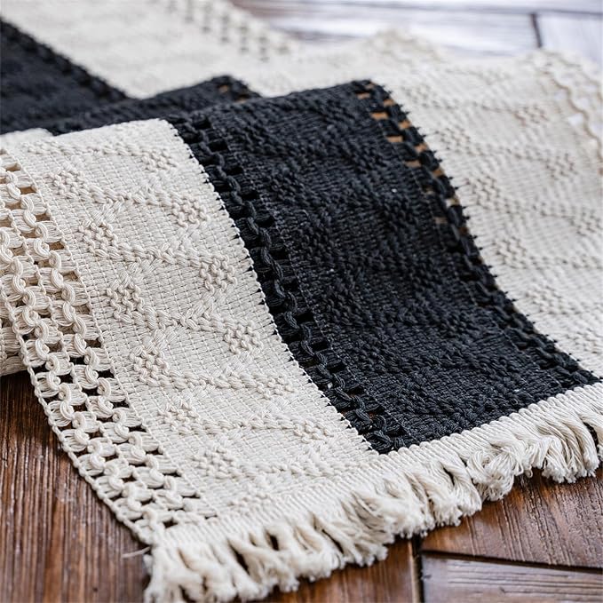 Macrame Table Runne Beige and Black Boho Runners - Image 5