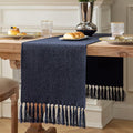 Navy Table Runners 108 Inches Long, Burlap Linen Style Rustic Farmhouse Table by ZEEMARTONLINE