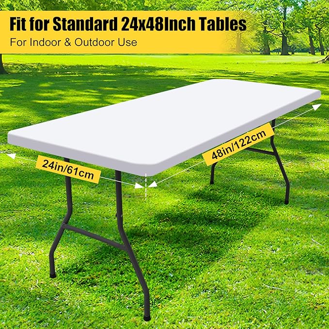 Smiry Rectangle Picnic Table Cloth, Waterproof Elastic Fitted Tablecloths for 4 Foot Tables, Washable Polyester Table Cover for Camping, Indoor and Outdoor (White, 24"x48")