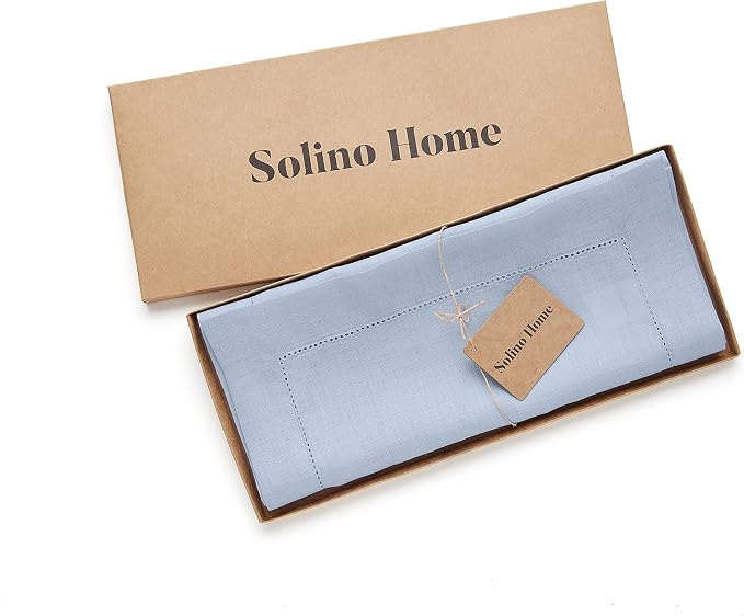 Solino Home 100% Linen Table Runner Sky Blue, Classic Hemstitch 14 x 144 in | - Image 5
