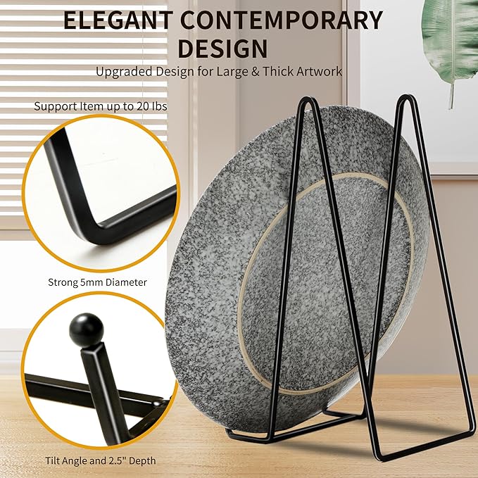 Birity 5PACK 10 Inch Square Black Metal Display Stands Plate Holder Display Stands for Picture, Decorative Plate, Book, Photo Easel, Artistic Work,Decorative Plate,Photo and Platter,Tabletop Art