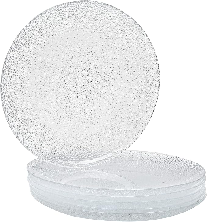Vikko Salad Plate, Set of 6 Glass Plates, 8.5 Inch Dessert, Salad, Appetizer Plate, Elegant Textured Glass Design, Plates Set For Special Occasion, Dishwasher Safe