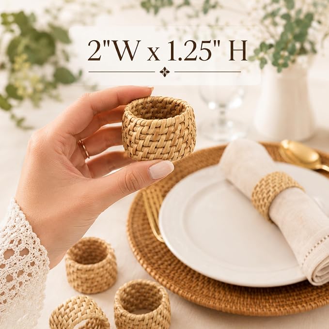 Rattan Napkin Rings Set of 12, Handwoven Natural Cane Napkin Ring Holders - Image 4