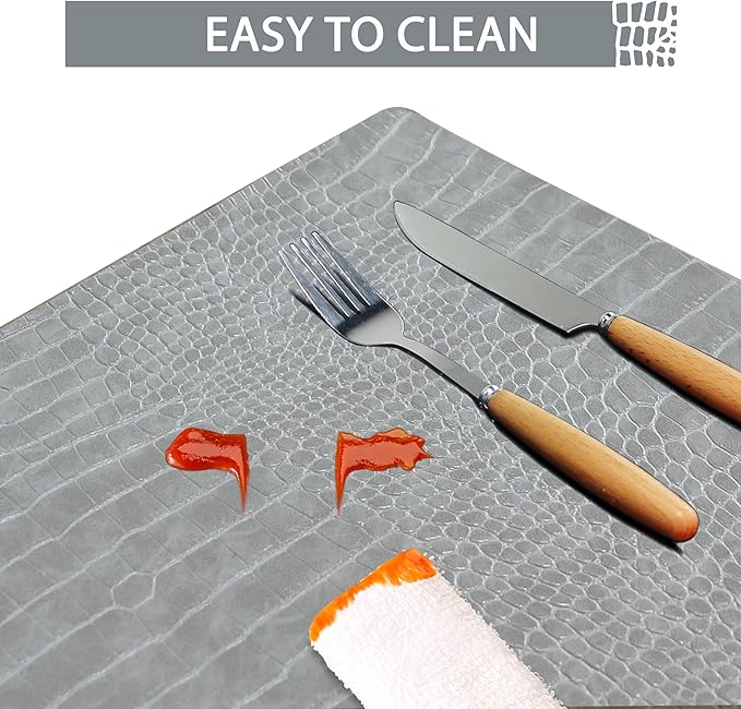Set of 4 Faux Leather Placemats, PU Table Mats, Waterproof, Stain Resistant, Heat Resistant, Easy to Clean for Kitchen Dining Table,Conference Table
