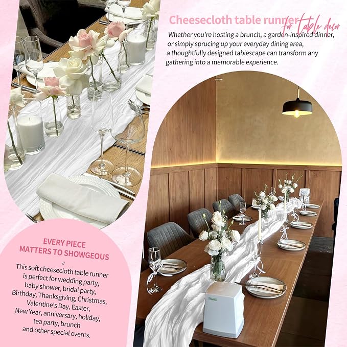 4 Pack Cheesecloth Table Runner 10FT White Table Runner Boho Gauze Cheese Cloth - Image 8
