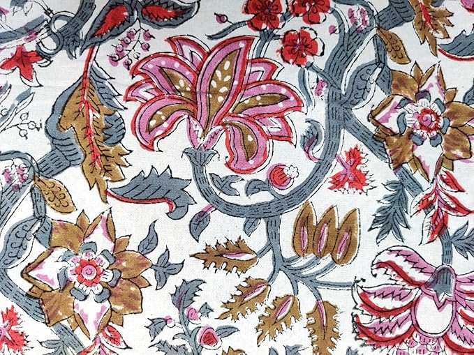ATOSII Eden 100% Cotton Fall Tablecloth, Handblock Floral Print Rectangle Linen for Kitchen Dining I Parties Wedding Christmas Thanksgiving Outdoors I Spring Summer 72 X 108 Inches I 8 Seater Table