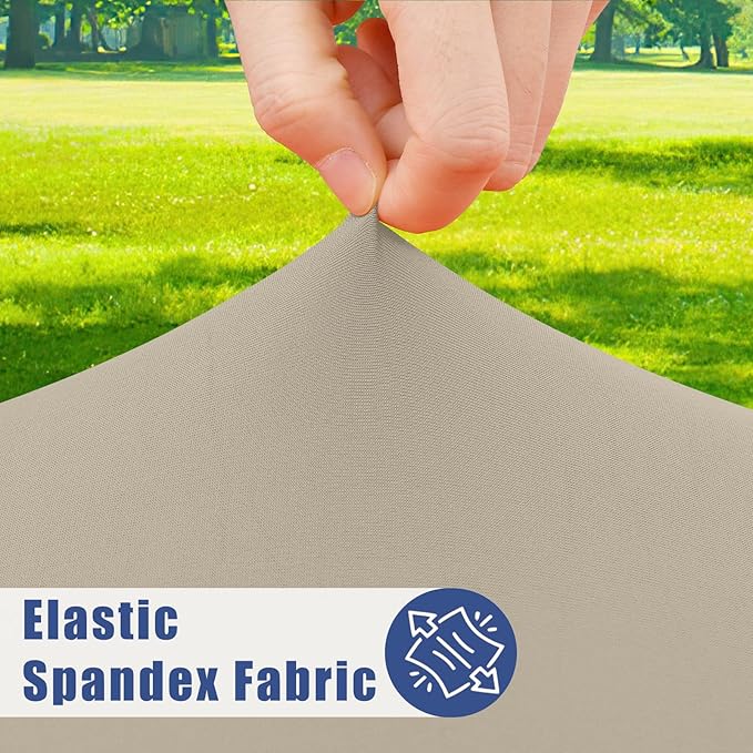 Round Spandex Tablecloth 2 Pack, Elastic Fitted Waterproof Tablecloths for 45"-56" Tables, Stretch Washable Picnic Table Cover for Camping, Dining, Indoor and Outdoor, Taupe