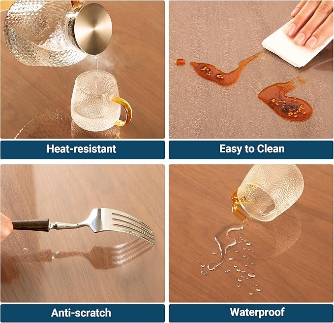 Clear Table Cover Protector Rectangle 36 x 48 Inch, 1.5mm Transparent Plastic Table Protector Waterproof, Anti-Scratch Clear Desk Mat for Office Desktop Dresser Dining Table, FDA Compliant