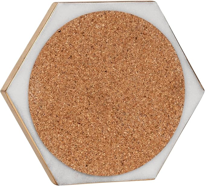 GoCraft Gold Edge Marble Coasters – Set of 6 Hexagon White Stone Coasters for Drinks – Stylish Drinkware Accessories for Wine Glasses, Coffee Mugs & Modern Coffee Table or Bar Decor