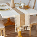 EMMTEEY Boho Table Runner with Tassels 36 Inches Long, Cream Brown | Handmade by EMMTEEY