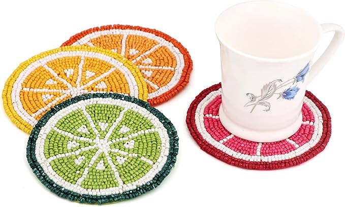 Glass Beads Coasters for Drinks - 12 Pcs Round 4 inch Drink Coaster Thick Absorbent Heat-Resistan - Used for Cold Hot Beverages Glasses Mugs Cups Plants Apartment Decor Bar Table - ALPHA Living HOME