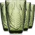 Green Drinking Glasses Set of 4, 12 oz Glass Cups, Vintage Fern Glassware | by QELVIO