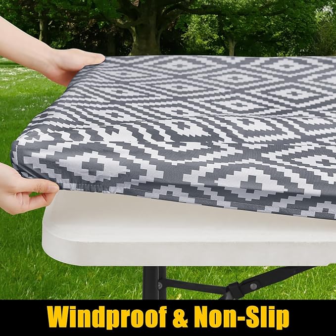 Smiry Rectangle Table Cloth Cover, Waterproof Elastic Fitted Picnic Tablecloth for 4 Foot Tables, Wipeable Flannel Backed Vinyl Tablecloths for Camping, Dining, Outdoor (Grey, 30" x 48")