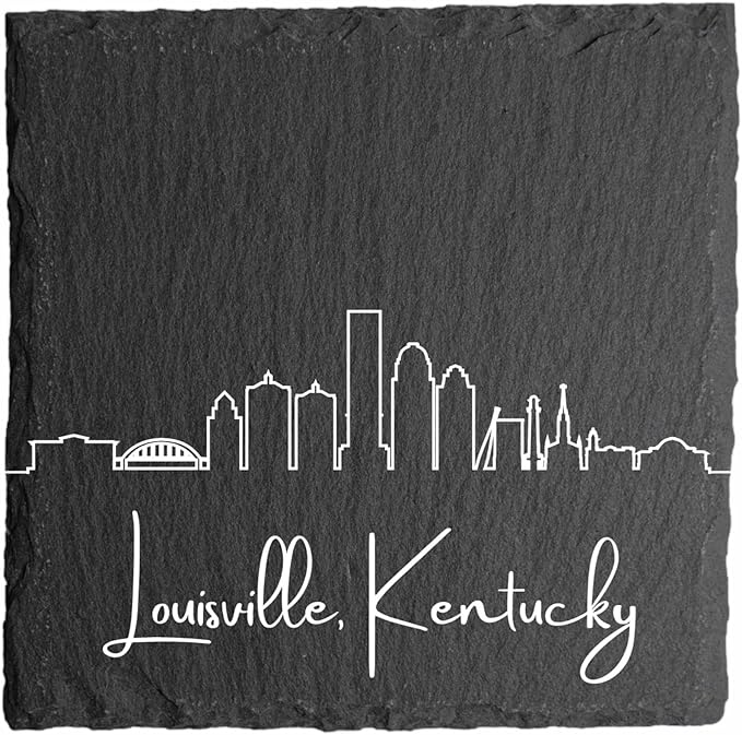 Blue Ridge Mountain Gifts - Louisville KY Skyline Coasters, Set of 4 - Louisville Kentucky Souvenir, Slate Coasters with Minimalist Skyline, Housewarming Gift for Friends, Family, & Neighbors