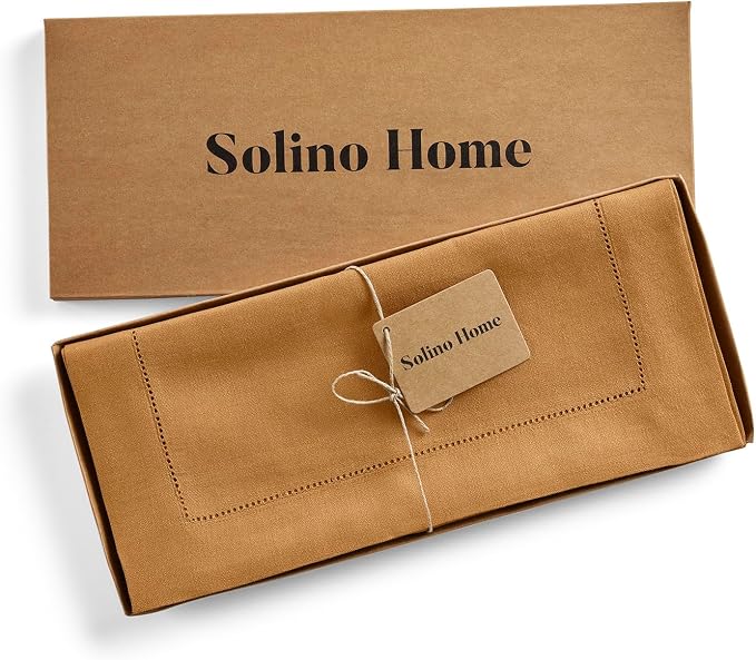 Solino Home 100% Pure Linen Table Runner Brown Sugar Hemstitch, 14 x 144 in | - Image 5