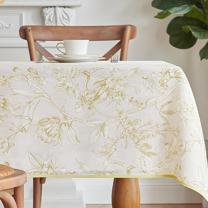 jinchan Yellow Floral Linen Rectangle Table Cloth 50 x 70 Inch | Soft floral by JINCHAN