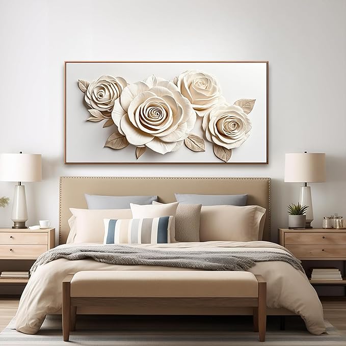 Wall Art Living Room Prints White Flower Wall Art Decor Modern Canvas Art Wall Decor Home Wall Decor Suitable Pictures For Bedroom Apartment Office Can Be Hung 24" X 48" With Framed