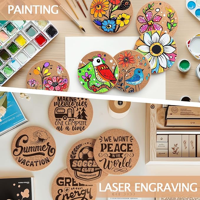 100 PCS Cork Coasters for Laser Engraving, Thick Absorbent Blank Coasters | 4 - Image 5